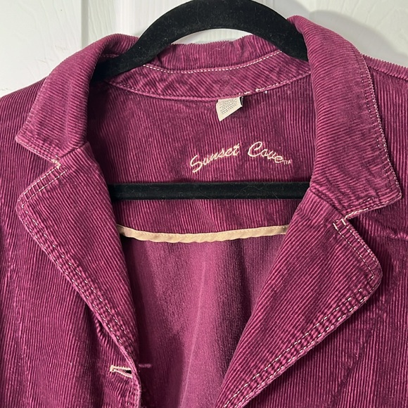 Sunset Cove Y2K VTG corduroy jacket cropped plum button-down front pockets 16p - Picture 2 of 13